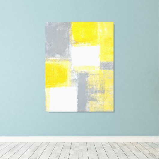 'slagveld' Grijze en gele Abstracte kunst Canvas Afdruk (Insitu (Houten vloer))