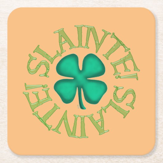 Slainte, bruin papier drinkt zowat kusten vierkante kartonnen onderzetter (Voorkant)