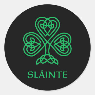 Slainte Celtic Knot Irish Shamrock Green Shamrock Ronde Sticker