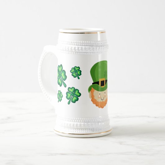 Sláinte! Ierse leprechaun en shamrocks Bierpul (Voorkant links)