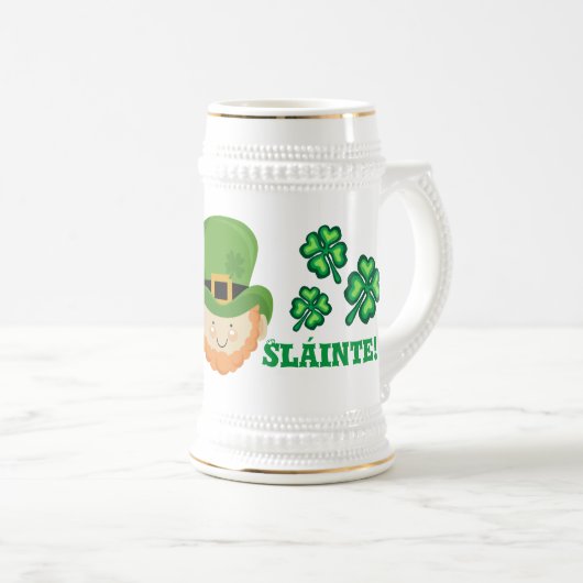 Sláinte! Ierse leprechaun en shamrocks Bierpul (Voorkant rechts)