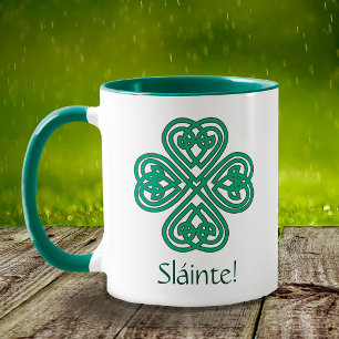 Sláinte Irish Shamrock Green Celtic Cross Clover Mok