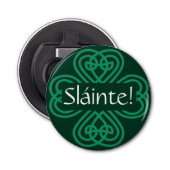 Sláinte Irish Shamrock Green Lucky Clover Button Flesopener (Voorkant)