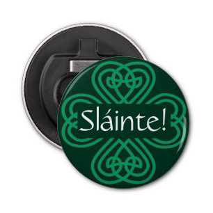 Sláinte Irish Shamrock Green Lucky Clover Button Flesopener