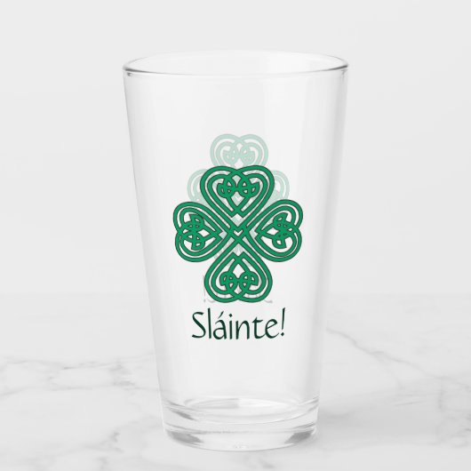 Sláinte Irish Shamrock Green Lucky Clover Glas (Voorkant)