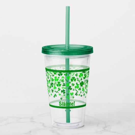 Sláinte Lucky Irish Shamrocks Design Personalized Acryl Drinkbeker (Voorkant)