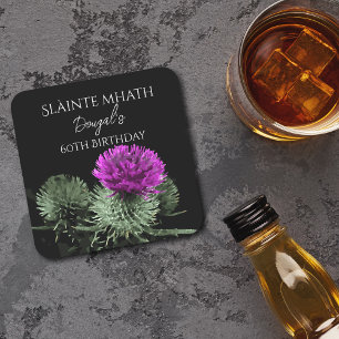 Slàinte mhath Thistle Verjaardag Vierkante Kartonnen Onderzetter