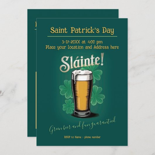 Slàinte! Saint Patrick's Day Pint van bier op groe (Voorkant / Achterkant)