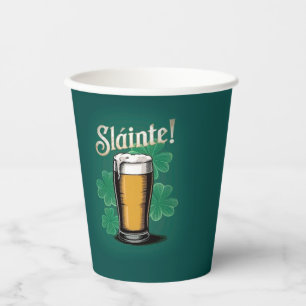 Slàinte! Saint Patrick's Day Pint van bier op groe Papieren Bekers