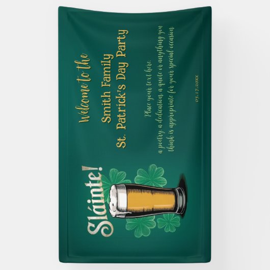 Slàinte! Saint Patrick's Day Pint van bier op groe Spandoek (Verticaal)