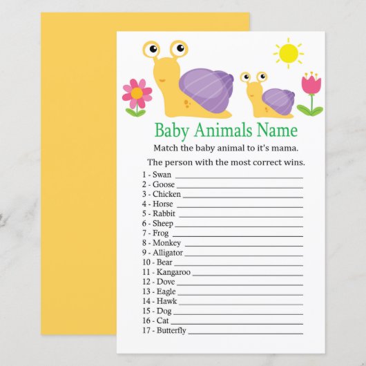 Slak Baby Animals Name Game (Voorkant / Achterkant)