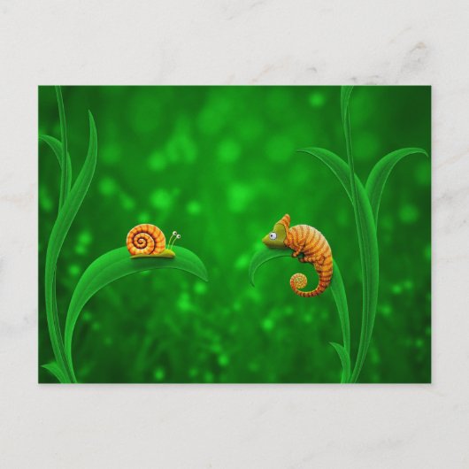 Slak en Chameleon Briefkaart (Voorkant)