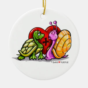 slak + schildpad - LOVE - KISS - sierbloem Keramisch Ornament