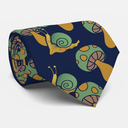 Slakken en paddenstoelen Retro Slak Paddenstoelpat Stropdas (Opgerold)