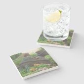 Slakken in een rotstuin (door H.A. Brendekilde) Stenen Onderzetter (Zijkant)