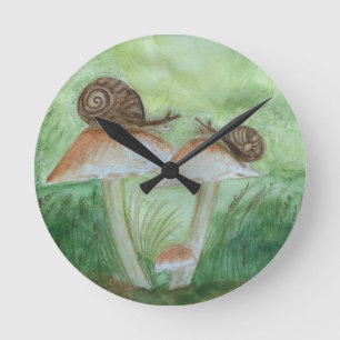 Slakken op Paddenstoelen, Salie Achtergrond Wandkl Ronde Klok