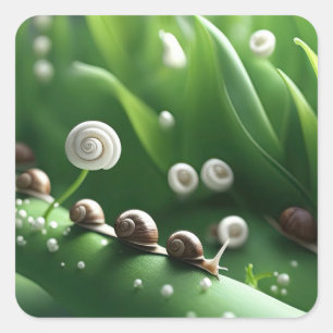 Slakken opgesteld op groene planten vierkante sticker