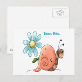 slakkenpost met blauwe bloem briefkaart (Voorkant / Achterkant)