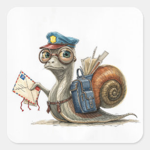 slakkenpostbode die post bezorgt vierkante sticker