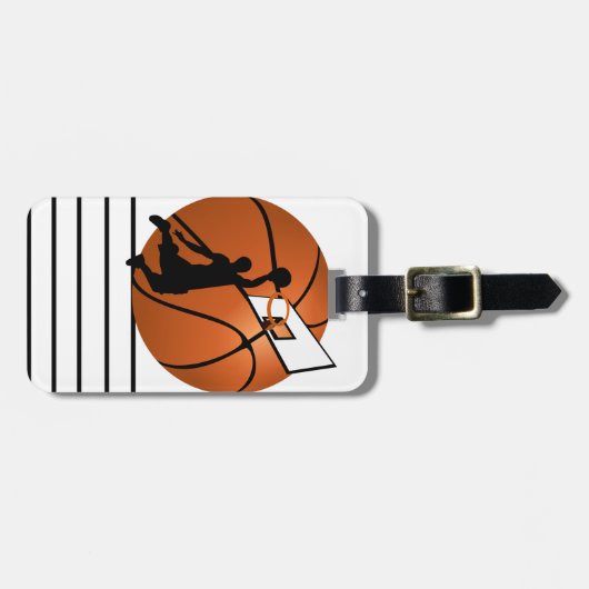 Slam Dunk Basketball Player met Hoop op Ball Bagagelabel (Voorkant horizontaal)