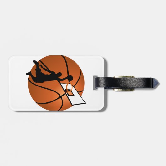 Slam Dunk Basketball Player met Hoop op Ball Bagagelabel (Achterkant horizontaal)