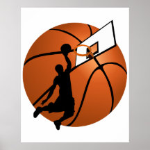 Slam Dunk Basketball Player met Hoop op Ball