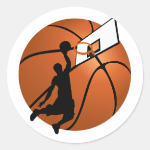 Slam Dunk Basketball Player met Hoop op Ball Ronde Sticker