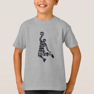 Slam dunk basketbalspeler met volledige body tekst t-shirt