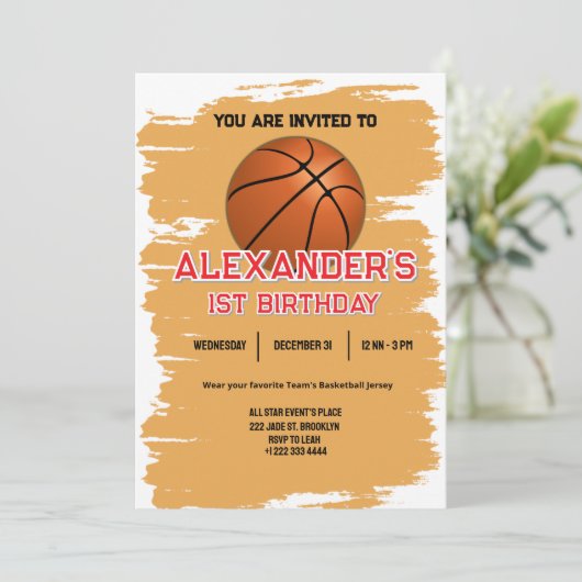 Slam Dunk First Birthday Bash Invitation (Debout devant)
