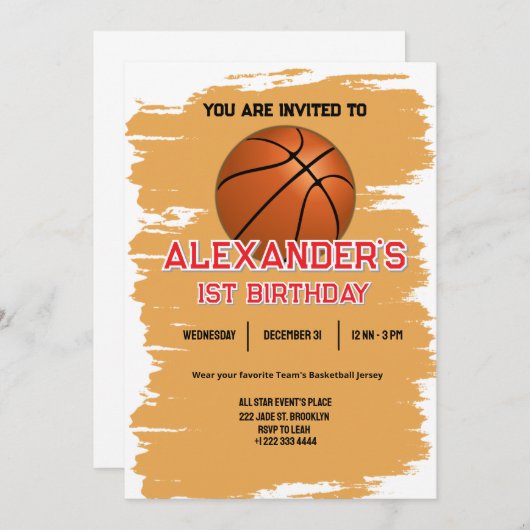 Slam Dunk First Birthday Bash Invitation (Devant / Derrière)