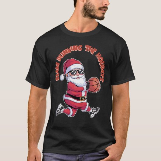 Slam Dunking De Feestdagen Basketbal Kerst T-shirt (Voorkant)