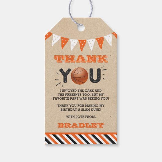 Slam Dunking De Grote | Basketbal Verjaardag Cadeaulabel (Voorkant)