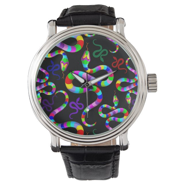 Slang Psychedelic Rainbow Kleuren Horloge (Voorkant)
