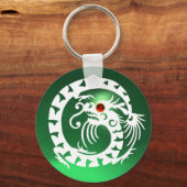 SLANGDRACHT, wit, rood robijn, groene jade Sleutelhanger (Voorkant)