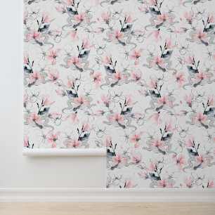 Slangen en bloemen patroon behang