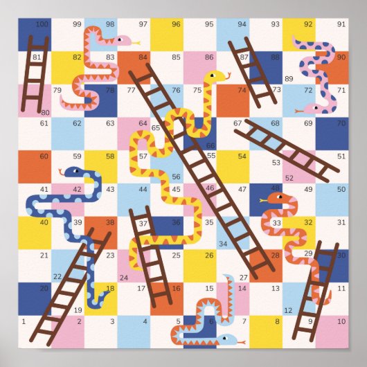 Slangen en ladders bordspel kinder poster (Voorkant)