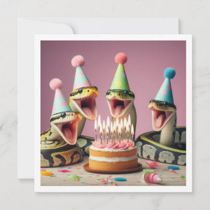 Slangen eten cake verjaardag uitnodiging, reptiel kaart