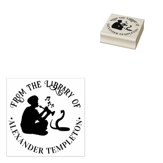 Slangenbezweerder en Cobra Ronde Bibliotheek Boekn Rubberstempel (Gestempeld)