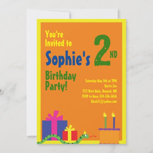 Slangendieren kinderverjaardagsfeestuitnodigingen kaart (Voorkant)