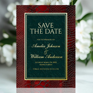 Slangenhuid Leren Victoriaans Rood Save The Date Folie Uitnodiging