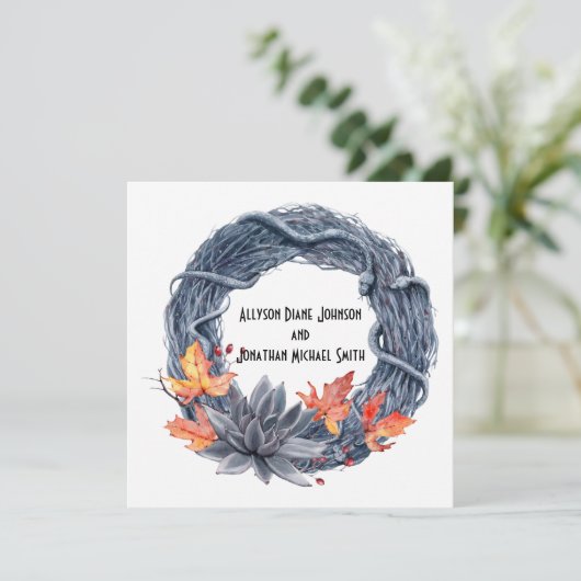 Slangenkrans Zwarte bloemen Handfesting bruiloft | Kaart (Staand voorkant)