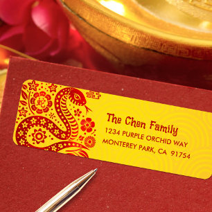 Slangenrood Folie Geel Chinees Lunar Nieuwjaar 202 Etiket