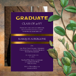 Slank College | Univ Paars | Gold Graduation Party Kaart