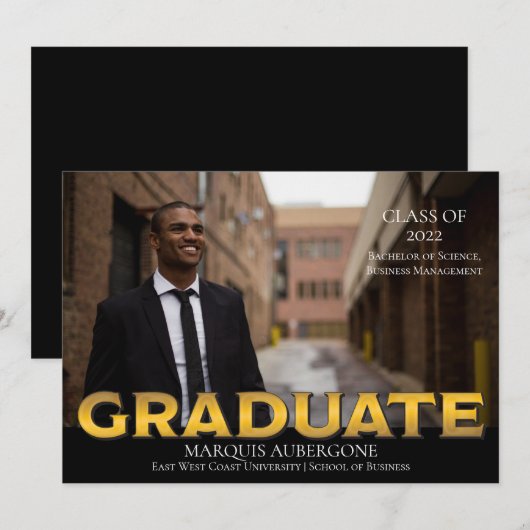 Slank College | Univ Photo Afstuderen Black | Goud Kaart (Voorkant / Achterkant)