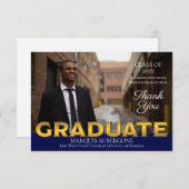 Slank college| Univ Photo Afstuderen Blue| Goud Bedankkaart (Voorkant / Achterkant)