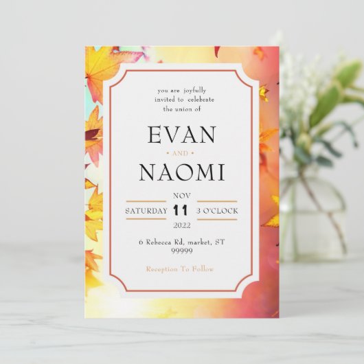 Slank en stijlvol herfst lekt rond het huwelijk kaart (Staand voorkant)