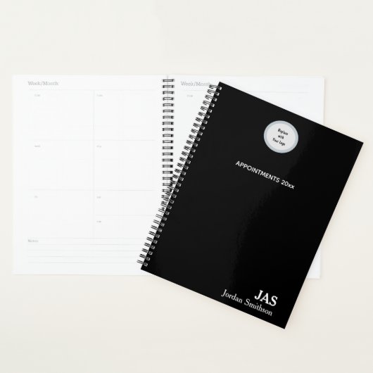 Slank gepersonaliseerd zwart afsprakenboek planner (Display)