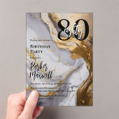 Slank Gold | White Marble Modern 80 verjaardagsfee Acryl Uitnodigingen (Insitu (Draagbaar))