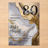 Slank Gold | White Marble Modern 80 verjaardagsfee Acryl Uitnodigingen (Voorkant)