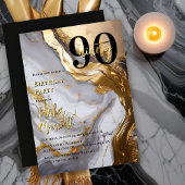 Slank Gold | White Marble Modern 90 verjaardagsfee Folie Uitnodiging